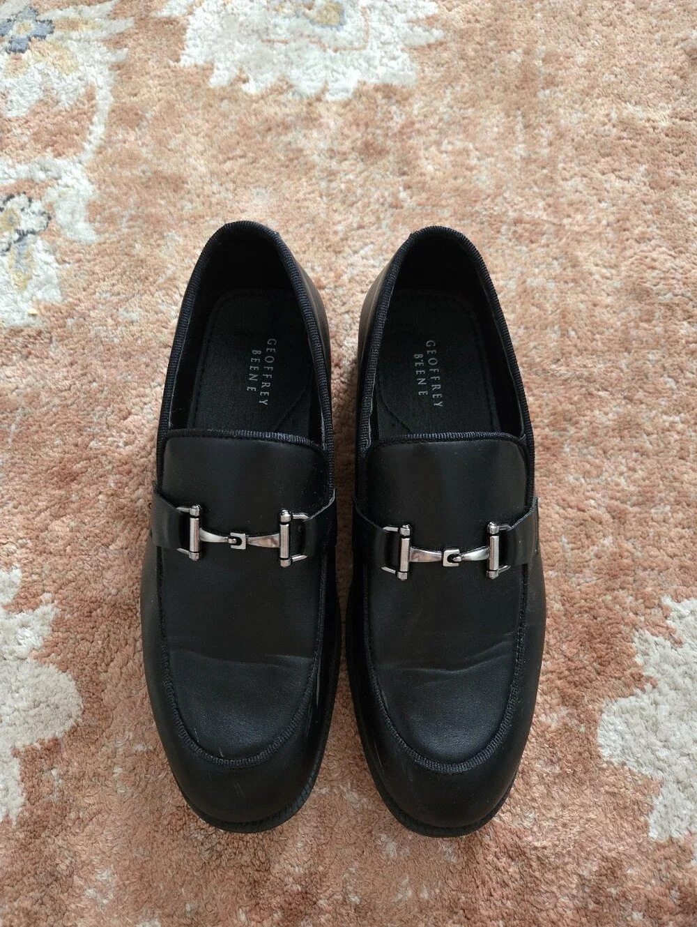 Geoffrey Beene Black Leather Slip-On Loafers with Metal Bit